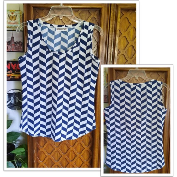 3/$15 Soda Pop Herringbone Printed Tank Blouse - Navy, Size XS - Picture 15 of 15